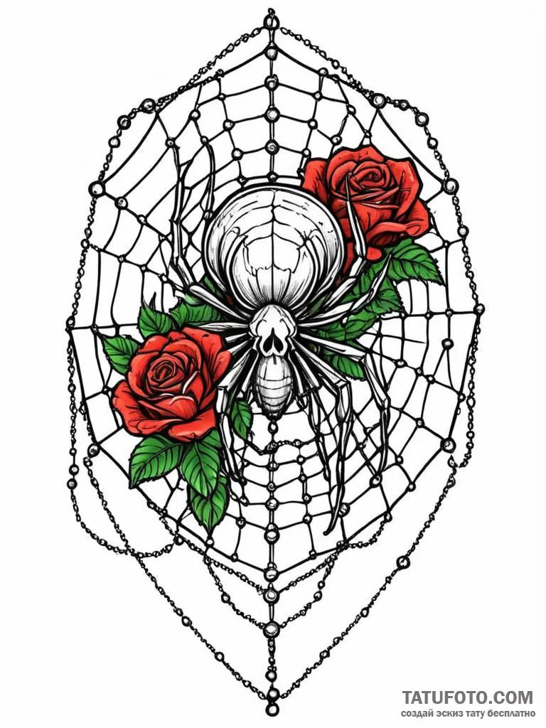 Spider weaving a web with binary code, artist… — эскиз тату (№1752219939_0, 11.07.2025 07:45) — Tatufoto.com