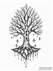 Ghost tree crowned with starlight, tattoo lin... - эскиз тату (№1752220190_0, 11.07.2025 07:49) — Tatufoto.com