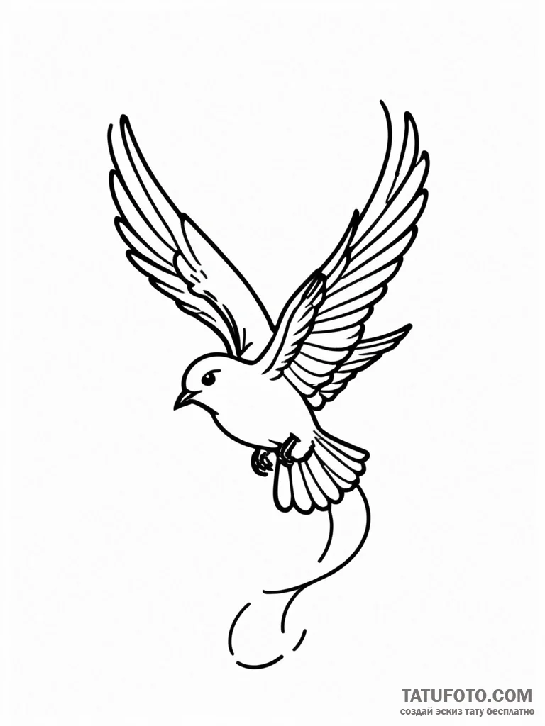 A whimsical bird flying against wind, determi... - эскиз тату (№1752220791_0, 11.07.2025 07:59) — Tatufoto.com