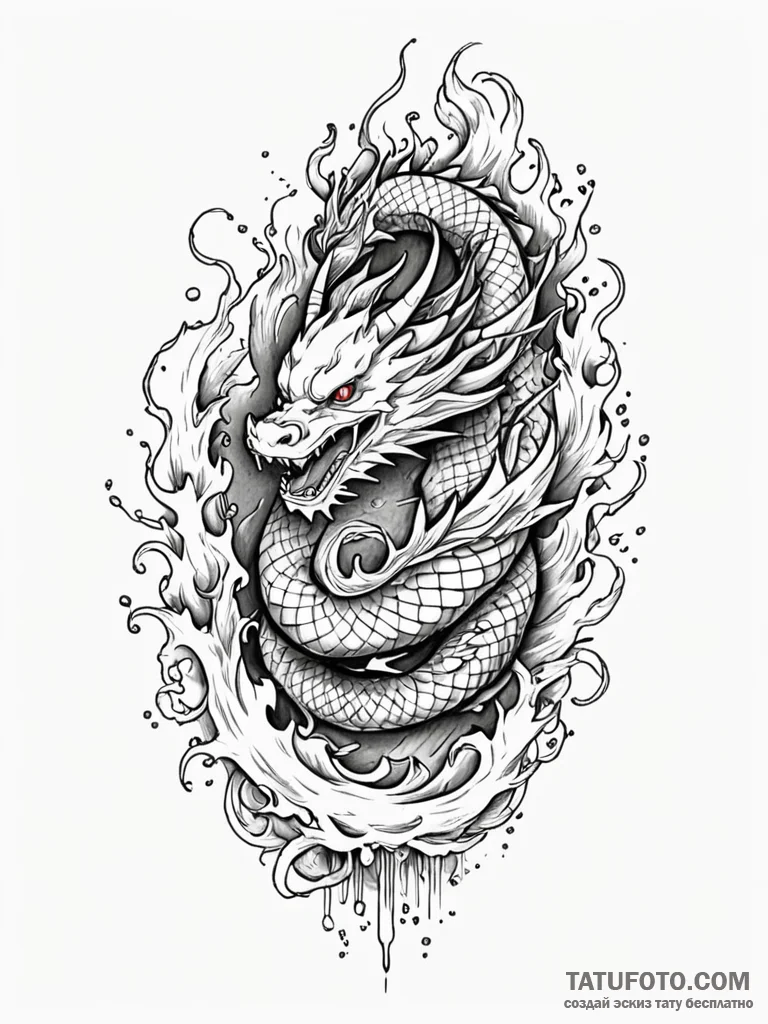 Dragon flame trapped in crystal, tattoo flash... - эскиз тату (№1752221046_0, 11.07.2025 08:04) — Tatufoto.com