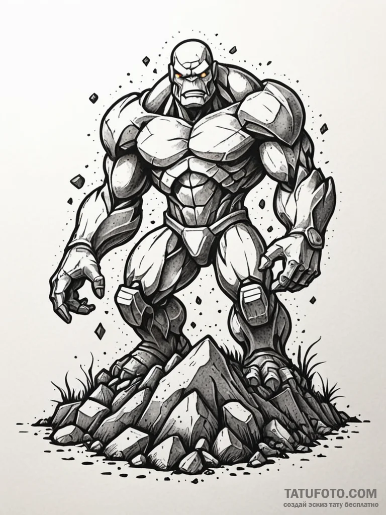 Rock golem breaking through ground, concept a… — эскиз тату (№1752221643_0, 11.07.2025 08:14) — Tatufoto.com
