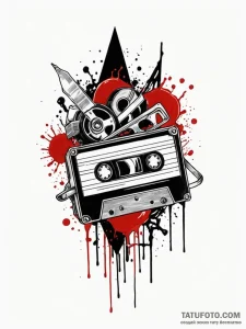 Vcr player ejecting a tape covered in blood,... - эскиз тату (№1752222069_0, 11.07.2025 08:21) — Tatufoto.com