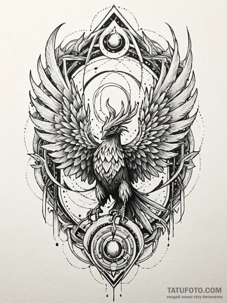 Arcane phoenix breaking through portal, artis… — эскиз тату (№1752222569_0, 11.07.2025 08:29) — Tatufoto.com