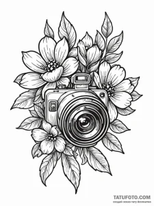 Cctv security camera with a flower growing on... - эскиз тату (№1752222821_0, 11.07.2025 08:33) — Tatufoto.com