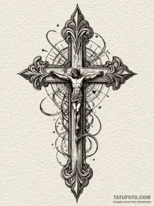 O, tattoo drawing outline, detailed cross-hat... - эскиз тату (№1752223158_0, 11.07.2025 08:39) — Tatufoto.com