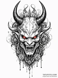 Oni (japanese demon) with cybernetic horns an... - эскиз тату (№1752224747_0, 11.07.2025 09:05) — Tatufoto.com