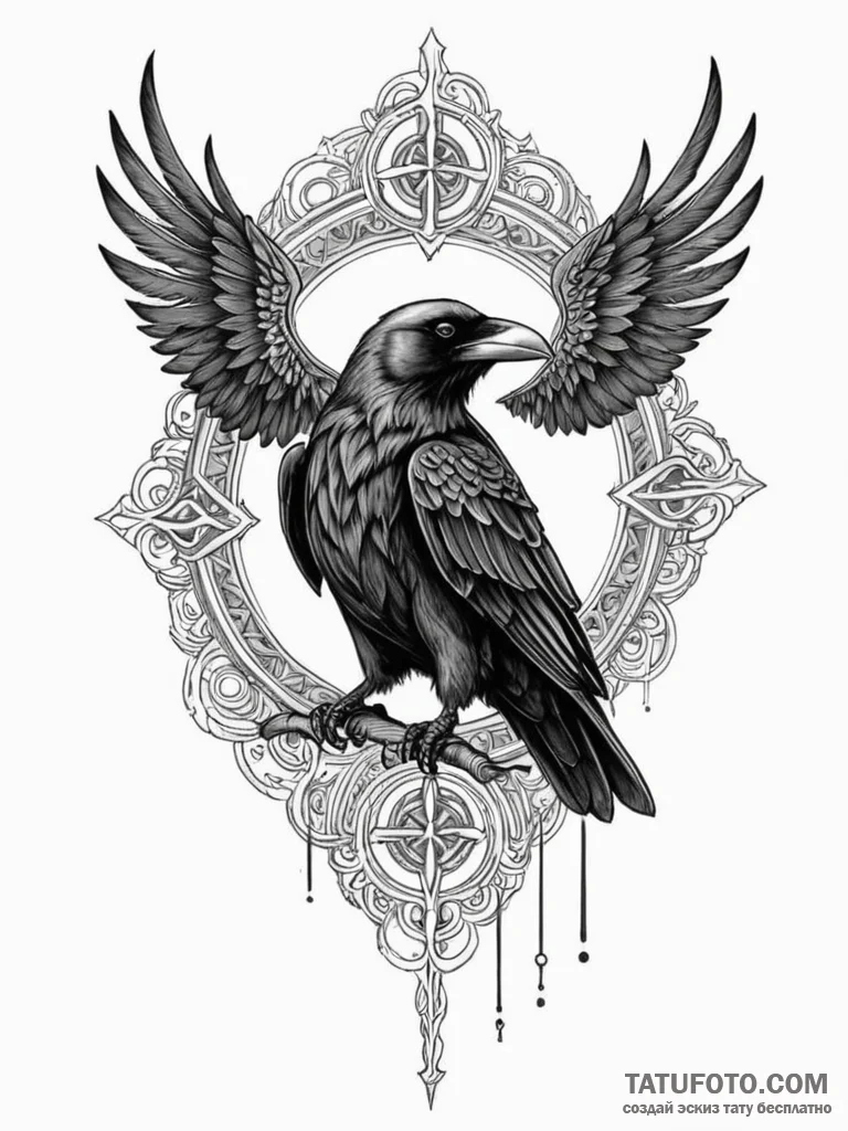 Raven, representing wisdom and thought (odin’… — эскиз тату (№1752225256_0, 11.07.2025 09:14) — Tatufoto.com