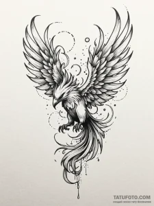 Arcane phoenix with trailing fire, tattoo ske... - эскиз тату (№1752225340_0, 11.07.2025 09:15) — Tatufoto.com