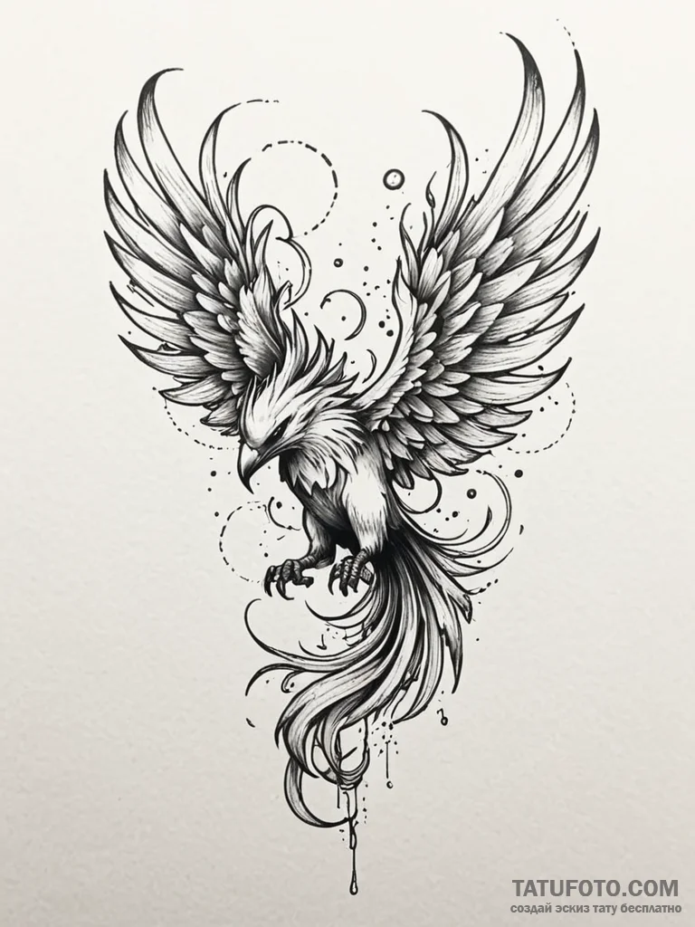 Arcane phoenix with trailing fire, tattoo ske… — эскиз тату (№1752225340_0, 11.07.2025 09:15) — Tatufoto.com