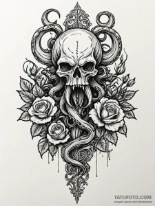 Kraken, tattoo sketch design, detailed cross-... - эскиз тату (№1752225423_0, 11.07.2025 09:17) — Tatufoto.com