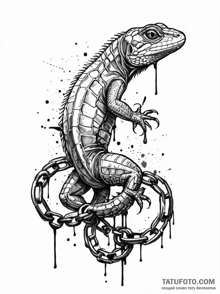 Lizard wrapped in chains, concept art for tat... - эскиз тату (№1752225508_0, 11.07.2025 09:18) — Tatufoto.com