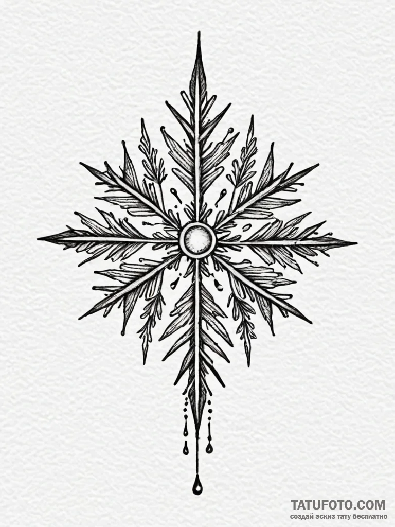 Snowflake under a microscope, tattoo line art… — эскиз тату (№1752226182_0, 11.07.2025 09:29) — Tatufoto.com