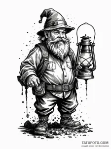 Dwarf miner with a lantern, ink illustration... - эскиз тату (№1752226517_0, 11.07.2025 09:35) — Tatufoto.com