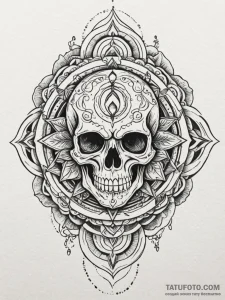 Burning serpent through skull, tattoo flash s... - эскиз тату (№1752226768_0, 11.07.2025 09:39) — Tatufoto.com