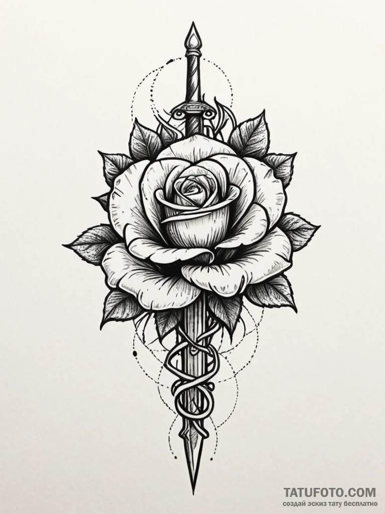 Dagger blooming from stone rose, tattoo sketc… — эскиз тату (№1752227186_0, 11.07.2025 09:46) — Tatufoto.com