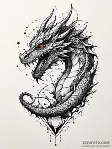 Dragon emerging from shattered mirror, tattoo... - эскиз тату (№1752227438_0, 11.07.2025 09:50) — Tatufoto.com