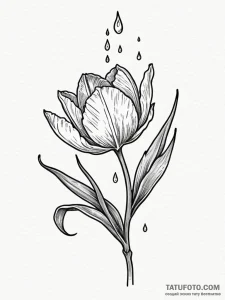 Tulip with a single dewdrop on its petal, ref... - эскиз тату (№1752227691_0, 11.07.2025 09:54) — Tatufoto.com
