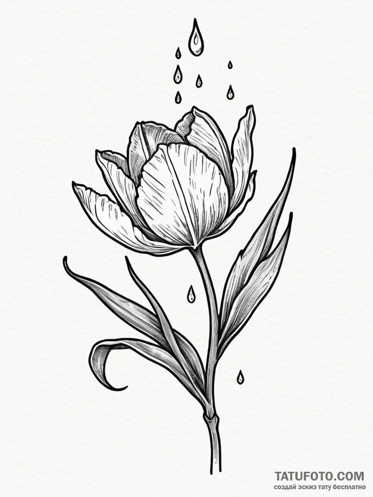 Tulip with a single dewdrop on its petal, ref... - эскиз тату (№1752227691_0, 11.07.2025 09:54) — Tatufoto.com