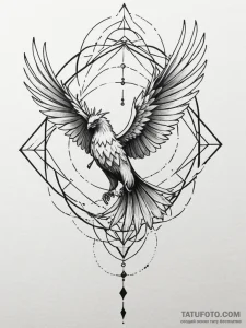 Ashen phoenix in flight, tattoo drawing outli... - эскиз тату (№1752227775_0, 11.07.2025 09:56) — Tatufoto.com