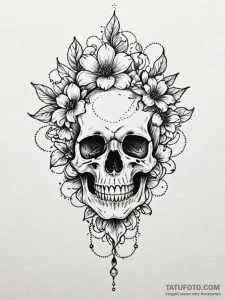 Ashen flower blooming from skull, tattoo line... - эскиз тату (№1752228782_0, 11.07.2025 10:13) — Tatufoto.com