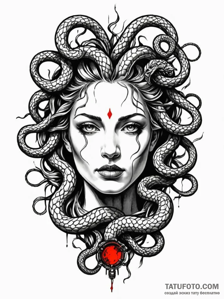 Gorgon’s head with snakes of writhing shadow,… — эскиз тату (№1752228866_0, 11.07.2025 10:14) — Tatufoto.com