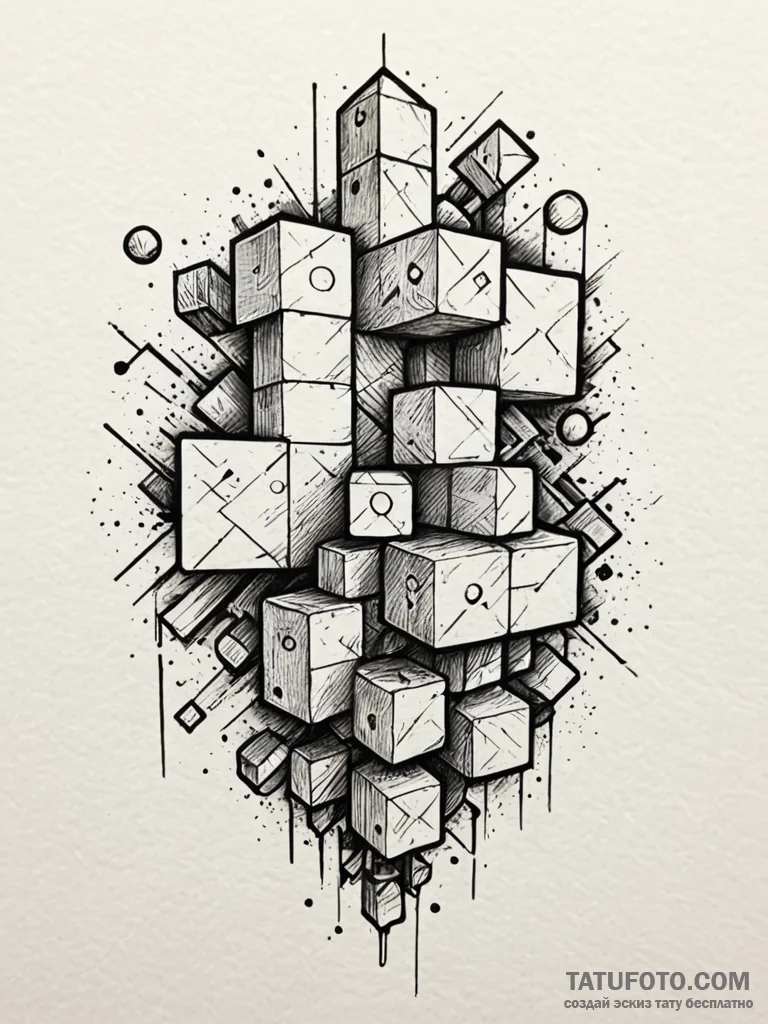 Tetris blocks, fitting together, tattoo sketc… — эскиз тату (№1752228950_0, 11.07.2025 10:15) — Tatufoto.com