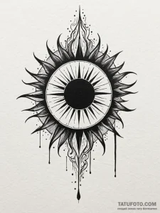 Burning sun eclipsed by smoke, ink illustrati... - эскиз тату (№1752229201_0, 11.07.2025 10:20) — Tatufoto.com