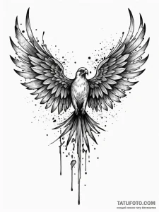 Apocalyptic bird with shattered wings, tattoo... - эскиз тату (№1752229286_0, 11.07.2025 10:21) — Tatufoto.com