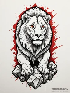 Animated lion breaking through stone, tattoo... - эскиз тату (№1752229369_0, 11.07.2025 10:22) — Tatufoto.com