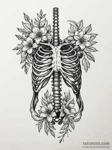 Ribcage filled with a bouquet of lush, bloomi... - эскиз тату (№1752230293_0, 11.07.2025 10:38) — Tatufoto.com