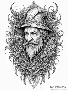 Baba yaga, tattoo sketch design, clean lines,... - эскиз тату (№1752230627_0, 11.07.2025 10:43) — Tatufoto.com