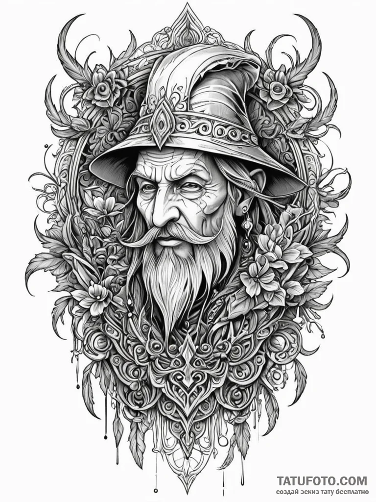 Baba yaga, tattoo sketch design, clean lines,… — эскиз тату (№1752230627_0, 11.07.2025 10:43) — Tatufoto.com
