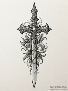 Horned dagger crowned with bone, tattoo flash... - эскиз тату (№1752230795_0, 11.07.2025 10:46) — Tatufoto.com