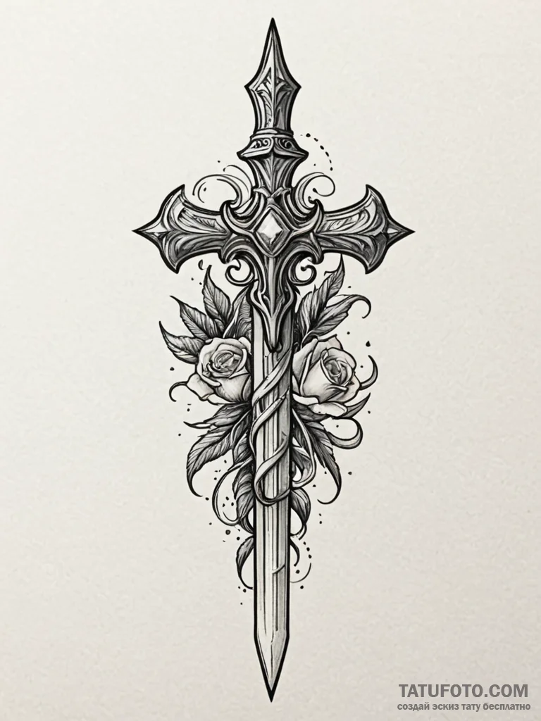 Horned dagger crowned with bone, tattoo flash… — эскиз тату (№1752230795_0, 11.07.2025 10:46) — Tatufoto.com