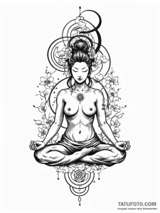 Yoga pose silhouette, with the chakras glowin... - эскиз тату (№1752230879_0, 11.07.2025 10:47) — Tatufoto.com