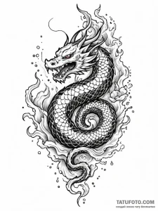 Nebula serpent devouring celestial flame, art... - эскиз тату (№1752231046_0, 11.07.2025 10:50) — Tatufoto.com
