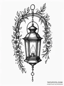 Lantern suspended from bone arch, tattoo flas... - эскиз тату (№1752231129_0, 11.07.2025 10:52) — Tatufoto.com