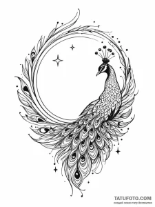 Peacock tail devouring stars, tattoo line art... - эскиз тату (№1752231549_0, 11.07.2025 10:59) — Tatufoto.com