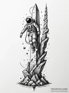 Floating astronaut tethered to a crumbling, a... - эскиз тату (№1752231922_0, 11.07.2025 11:05) — Tatufoto.com