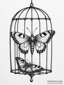 Moth cocoon within iron cage, tattoo drawing... - эскиз тату (№1752232627_0, 11.07.2025 11:17) — Tatufoto.com