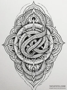 Haunted serpent devouring celestial flame, ta... - эскиз тату (№1752234579_0, 11.07.2025 11:49) — Tatufoto.com