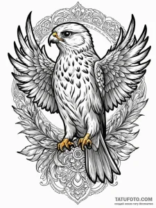 Kestrel with metallic feathers, ink illustrat... - эскиз тату (№1752234664_0, 11.07.2025 11:51) — Tatufoto.com