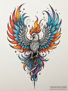 Ashen phoenix rising from ashes, tattoo flash... - эскиз тату (№1752234915_0, 11.07.2025 11:55) — Tatufoto.com