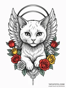 Angelic cat with halo and wings, concept art... - эскиз тату (№1752235083_0, 11.07.2025 11:58) — Tatufoto.com