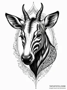 An okapi, concept art for tattoo, black and r... - эскиз тату (№1752235167_0, 11.07.2025 11:59) — Tatufoto.com