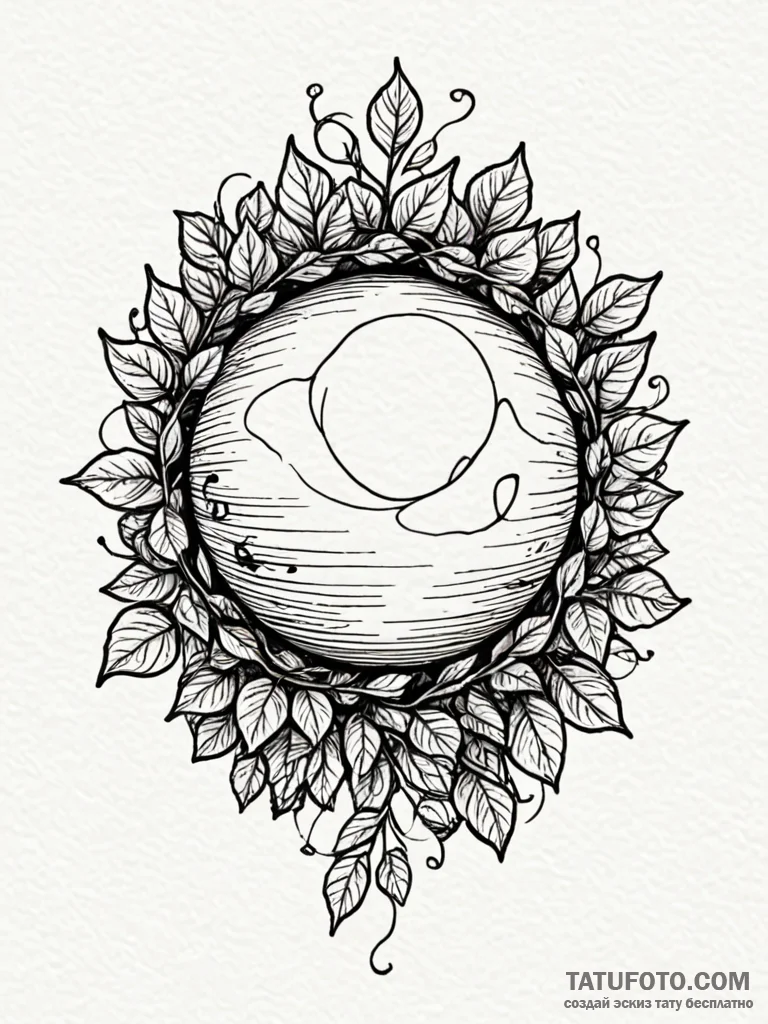 Woven orb crowned in ivy, ink illustration fo… — эскиз тату (№1752235334_0, 11.07.2025 12:02) — Tatufoto.com