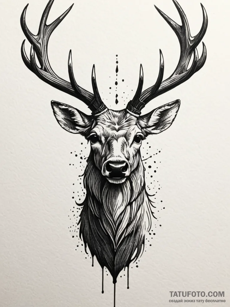 Ashen stag with hollow eyes, tattoo flash she… — эскиз тату (№1752236303_0, 11.07.2025 12:18) — Tatufoto.com