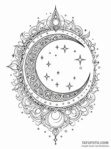 Moon sigil crowned with stars, concept art fo... - эскиз тату (№1752236464_0, 11.07.2025 12:21) — Tatufoto.com
