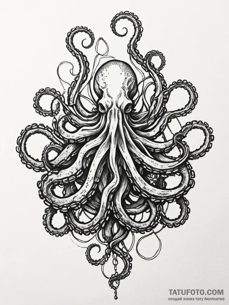 Kraken tentacles wrapped in chains, tattoo sk… — эскиз тату (№1752237107_0, 11.07.2025 12:31) — Tatufoto.com