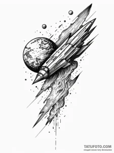 Satellite crashing to earth like a fiery mete... - эскиз тату (№1752237189_0, 11.07.2025 12:33) — Tatufoto.com